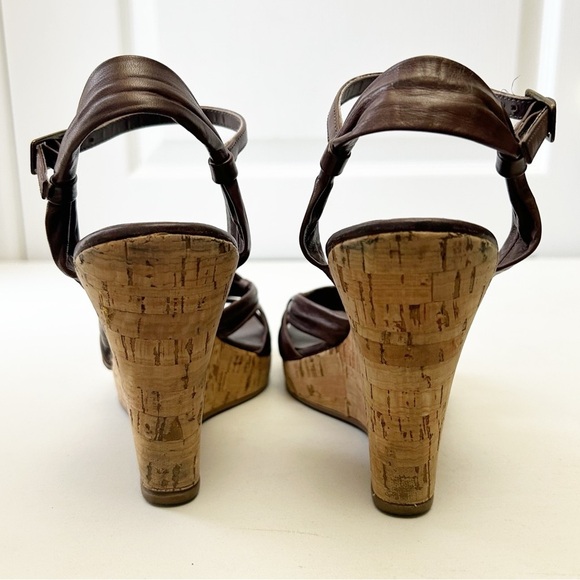 Aldo Brown Leather Wedge Sandals Cork Heel Ankle Strap Size 38 - Picture 7 of 16